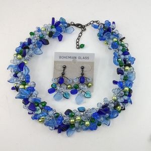 European glass beaded necklace & pierced ears.